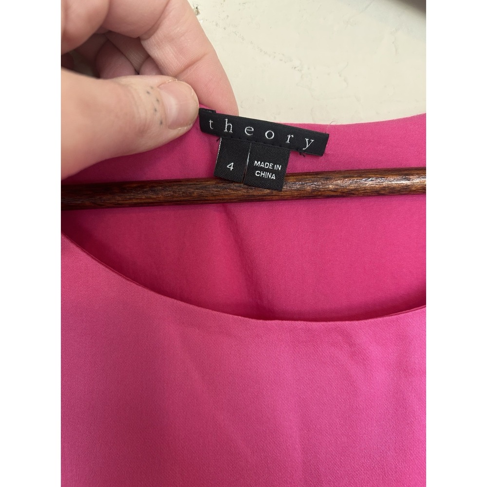 Theory Harida Poignant Pink Silk Mini Dress 4 Luxury Party Spring Preppy - Picture 3 of 6